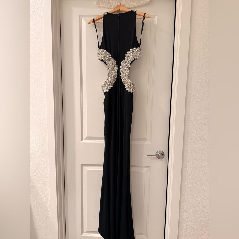 NWOT BRONX AND BANCO Camila Black Rhinestone Cutout Gown - Picture 12 of 16